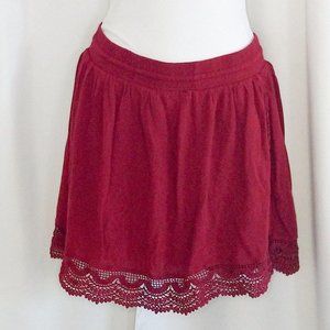 Forever 21 Maroon Skirt with Lace Edging Size Larg